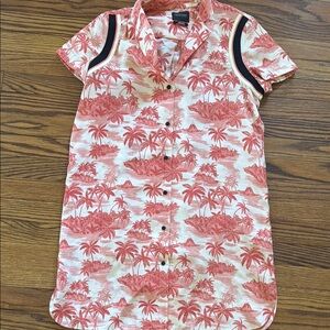 Red and White Tropical Print Shirt